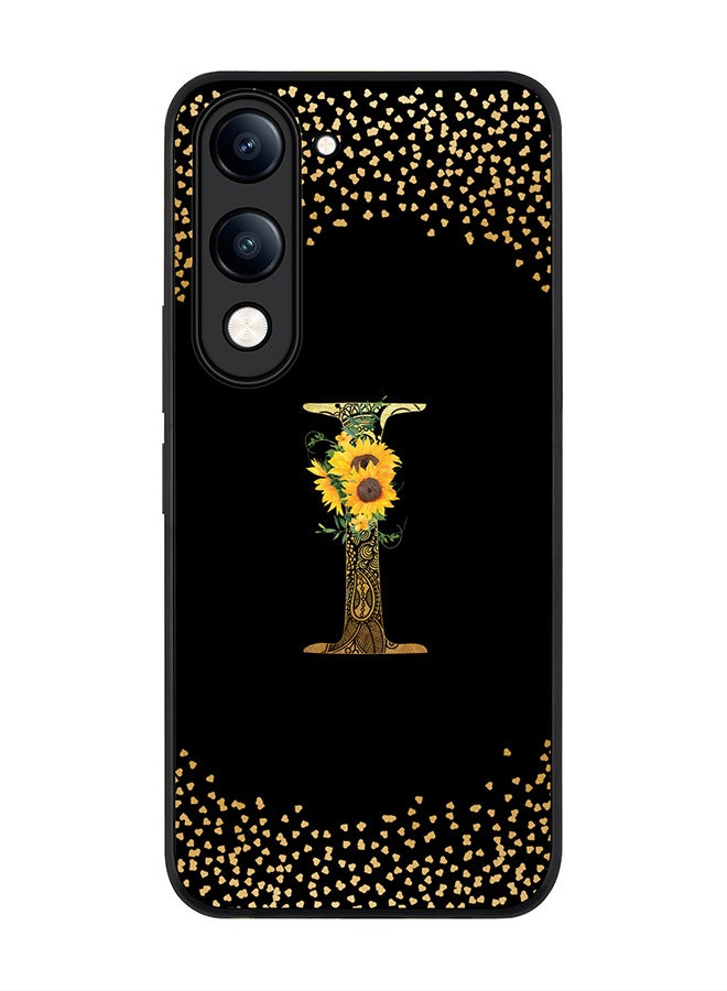 For vivo Y29s 5G / Y19s 5G Case,Slim fit Camera Protection, Shockproof Thin Phone cover  - Custom Floral Monogram - I ( Black )